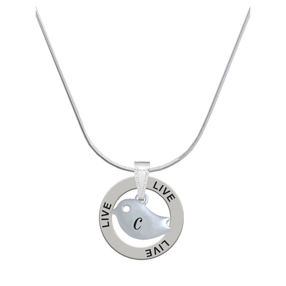 Delight Jewelry Silvertone Little Bird Initial - C - Live Ring Charm Necklace, 18"