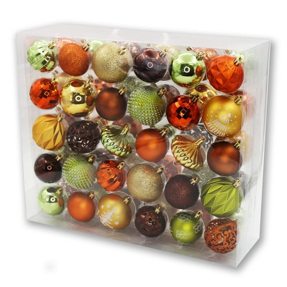 60 Pack Lime Green, Copper, Gold, Brown Assorted Ball and Onion Ornaments