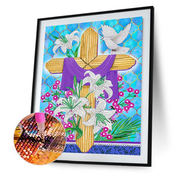 Cuadros Decorativos Cruz 5D bricolaje diamante pintura Rhinestone parcial forma especial taladro (YXC240) Ehuebsd embutido en tela