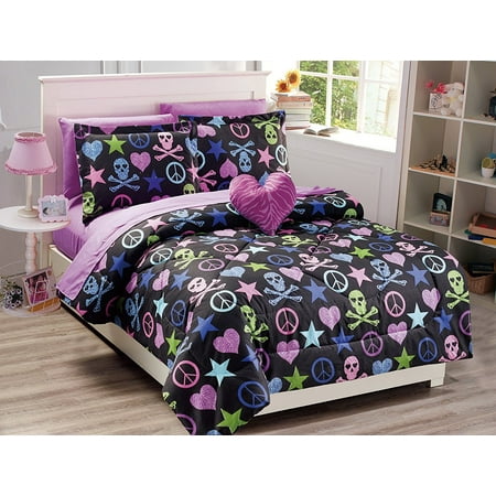 Mk Collection 6 PC Twin Size Peace Sign Heart Skull Zebra ...