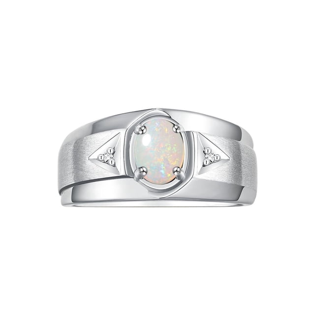 RYLOS Men's Rings Sterling Silver Classic 7X5MM Oval Gemstone & Diamond Ring Opal October Birthstone Rings For Men, Men's Rings, Silver Rings, Size 8