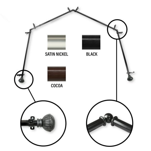 InStyleDesign  Gemma 4-Sided Bay Window Curtain Rod Black Black Finish, Satin, Nickel Finish