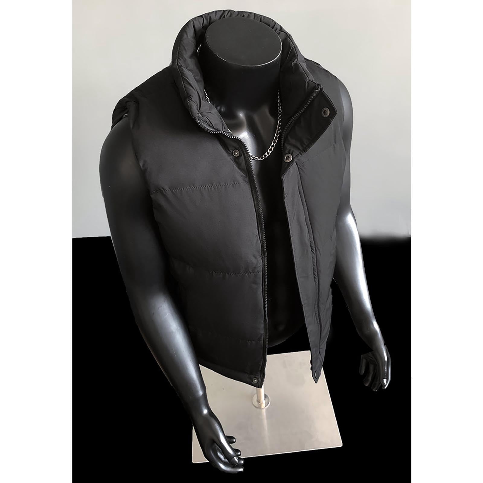 Zedker Men’s Down Puffer Vest with Zipper Pockets Lightweight Packable Full Zip Up Running Warm Sleeveless Jacket with Pockets Black XXXXXL