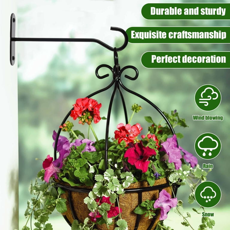 Wall Mount Plant Brackets 2-Pack White Cast Iron Plant Hanger Brackets - Rust-Resistant Wall Hook For Flower Pots, Lanterns, Bird Feeders Hanging Sign Bracket