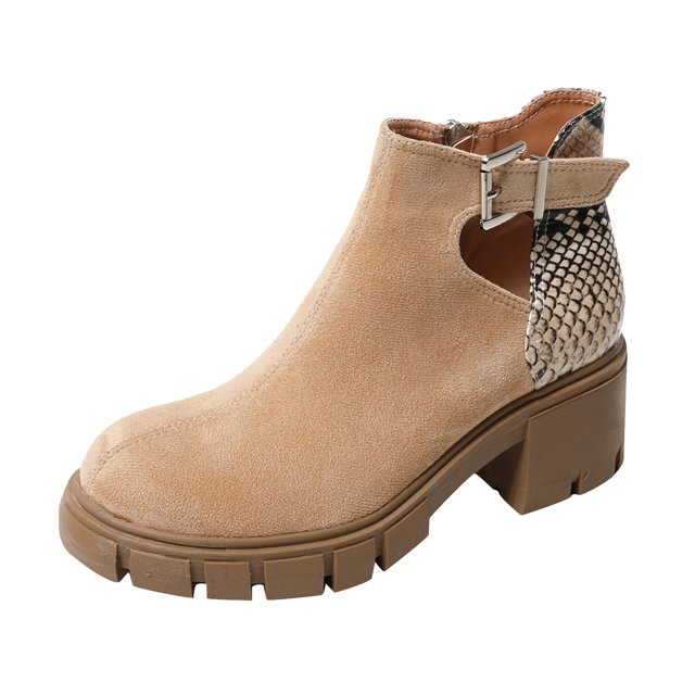 Zapatos Botines de mujer Zapatos de mujer botas con estampado de a la suela gruesa botas de tacón grueso para mujer botas transpirables de con punta redonda y tacón grueso para mujer (Khaki 8)