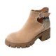 thumbnail image 1 of Zapatos Botines de mujer Zapatos de mujer botas con estampado de a la suela gruesa botas de tacón grueso para mujer botas transpirables de con punta redonda y tacón grueso para mujer (Khaki 7.5), 1 of 6
