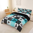 thumbnail image 3 of Castle Fairy Patchwork Extreme Motorcycle Queen Duvet Cover Set for Youth, Chevron Dirt Bike Bedding for Modern Room, Blue Grey,Black Reversible,3-Piece,No Comforter, 3 of 6