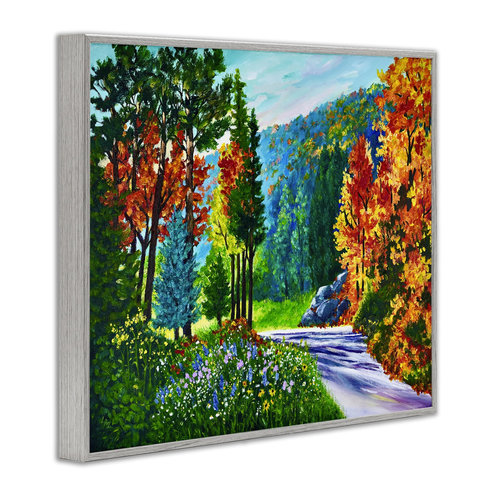 Stupell Industries Sunlit Autumn Woodland Pathway Gray Framed Giclee Art, design by Lee Ann Zirbes