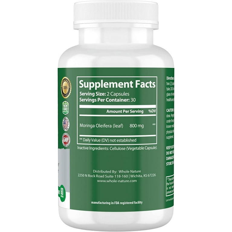 Moringa Capsules, Complete Green Superfood - 800mg Moringa Powder Supplement Supports Energy Skin Gut Immune Health Non Gmo Moringa Pure Capsules 120 Count 1 Pack I.1477135480