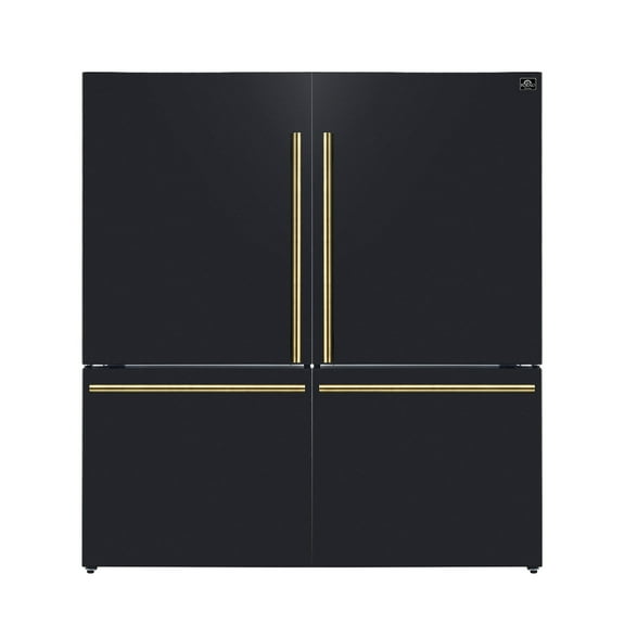 Forno Milano 2-Piece 62-Inch Freestanding Dual Bottom Freezer Refrigerator in Black – 34.4 cu.ft, Touch Control, Ice Maker