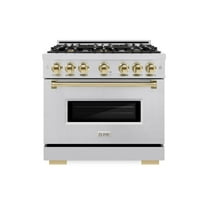 ZLINE Autograph Edition 36 in. 5.2 cu. ft. Classic Gas Range with 6 Burner Cooktop and Convection Gas Oven in Stainless Steel and Polished Gold Accents (CGRZ-36-G)