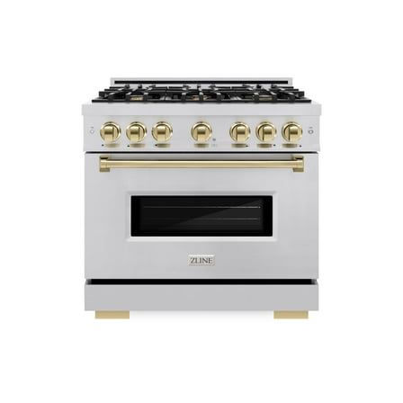 ZLINE Autograph Edition 36 in. 5.2 cu. ft. Classic Dual Fuel Range with 6 Burner Gas Cooktop and Electric Convection Oven in Stainless Steel with Polished Gold Accents (CDRZ-36-G)