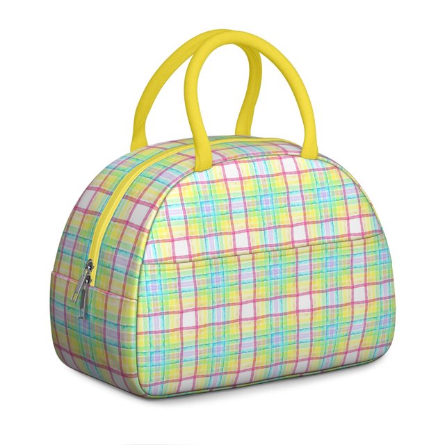 Geometric Plaid Lunch Tote – Abstract and Moroccan-Inspired Checkered Pattern, Insulated and Reusable Lunch Box with Fashionable Flair
