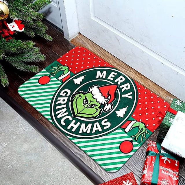 Felpudo de entrada con payaso verde Grinch, alfombra navideña para fiestas, alfombra decorativa para exteriores, alfombra para entrada de baño