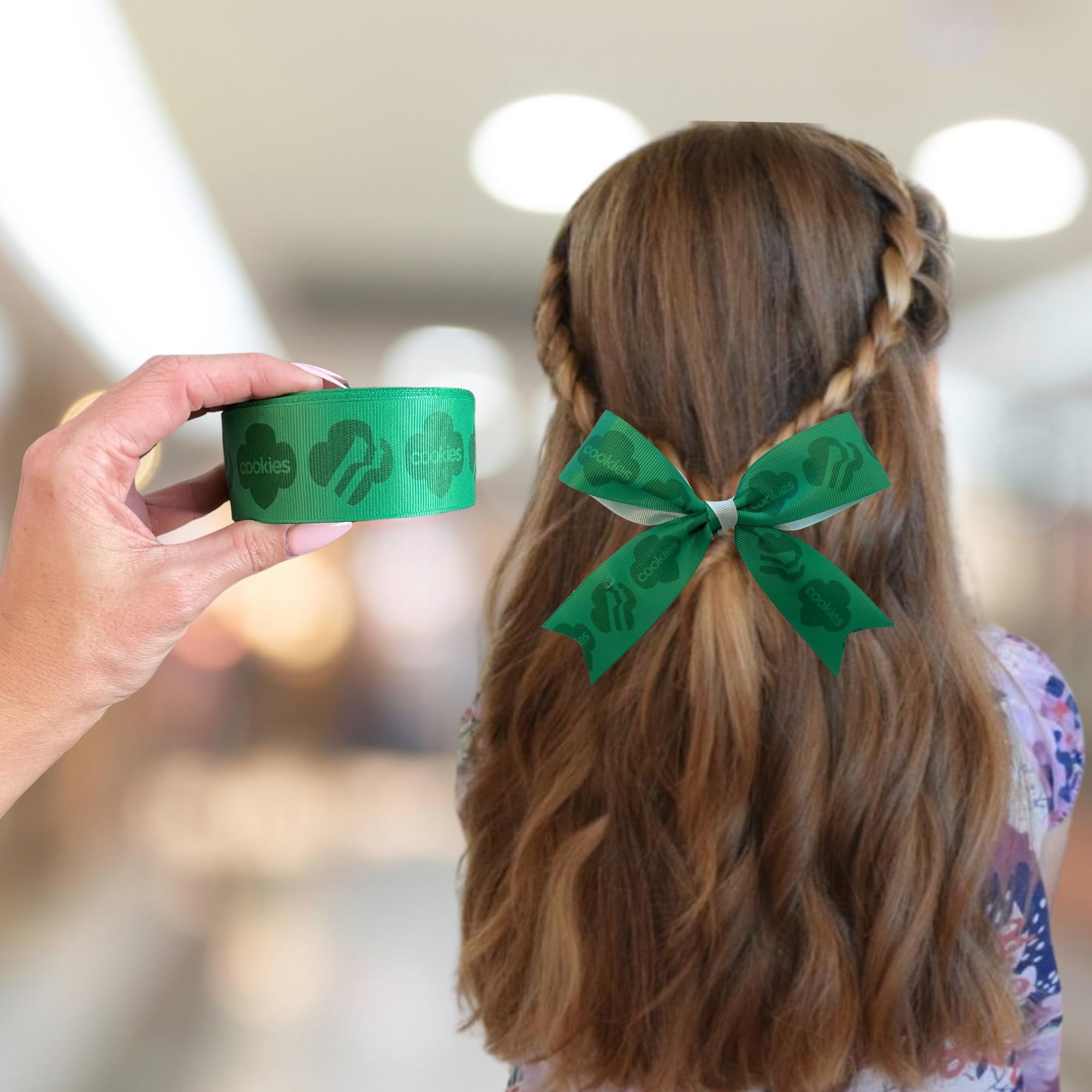 Girl Ribbon Scout Symbol Cookies 30 Yards 1.5 for Bows Cookie Dealer Hair Making Polyester Grosgrain Green Spool Troop Crafting Bulk