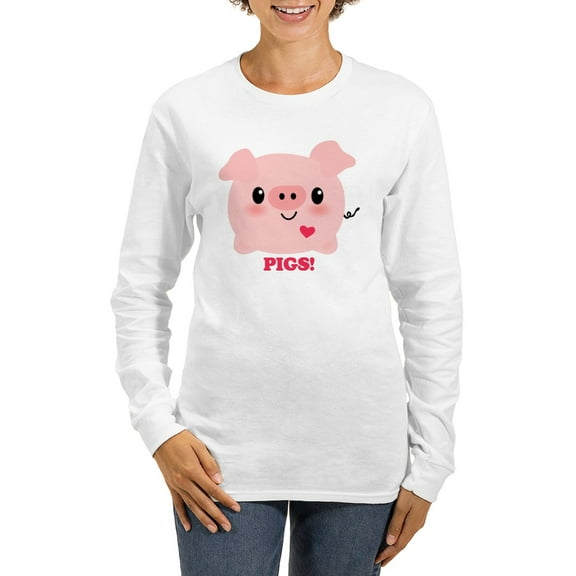 CafePress - Kawaii I Love Pigs Women's Long Sleeve T Shirt - Women's Long Sleeve Graphic Casual T-Shirt