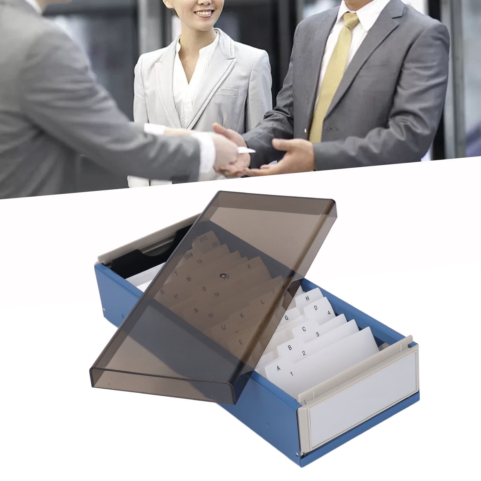 Riousery Index Card Holder Hold 800 Business Cards A To Z Organizer Box with High Transparent Cover for Office and Desktop Blue 10.63 x 4.33 x 3.15 inches / 27 x 11 x 8 cm