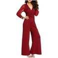 thumbnail image 4 of Pompotops Femmes Manches Longues Jambes Larges Combinaisons Pantalon Romper Mesh V Col Chemisier Combinaisons Lâches, 4 of 8
