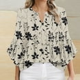thumbnail image 2 of Black Womens Lounge T Shirts Ruffle 3/4 Length Bell Sleeve Tops Tee for Women V Neck Floral Graphic Loose Fit Pleated Summer Fall Tee Shirt 2025 Clothing Fashion S, 2 of 4