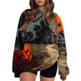 thumbnail image 2 of Halloween Fuzzy Tops for Women Printed Crew Neck Long Sleeve Trendy Spooky Festival Party Pullover Top Multicolor 04 S, 2 of 6