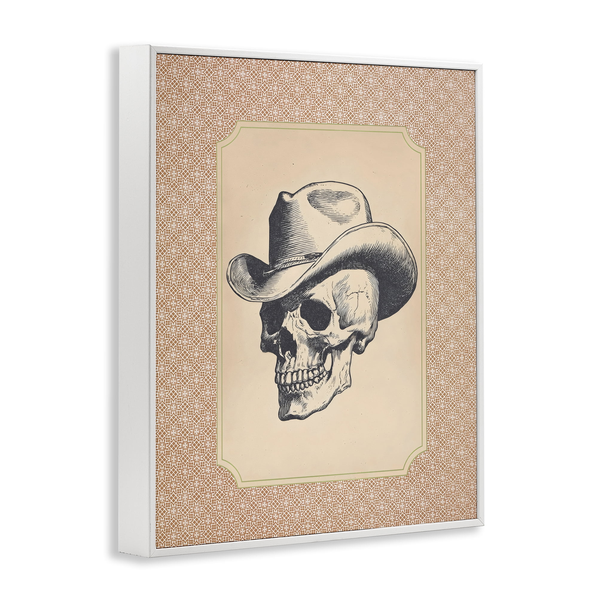 Vintage Cowboy Skull White Framed Giclee Art, design by Arlington Prints