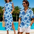 thumbnail image 4 of Jeiento Tropical Coconut Tree Matching Beach Outfits for Couples Summer Sleeveless Dress for Women Loose Maxi Split Sundress with Pockets Blue Mens Tropical Shirt Husband and Wife Vacation Clothing, 4 of 7
