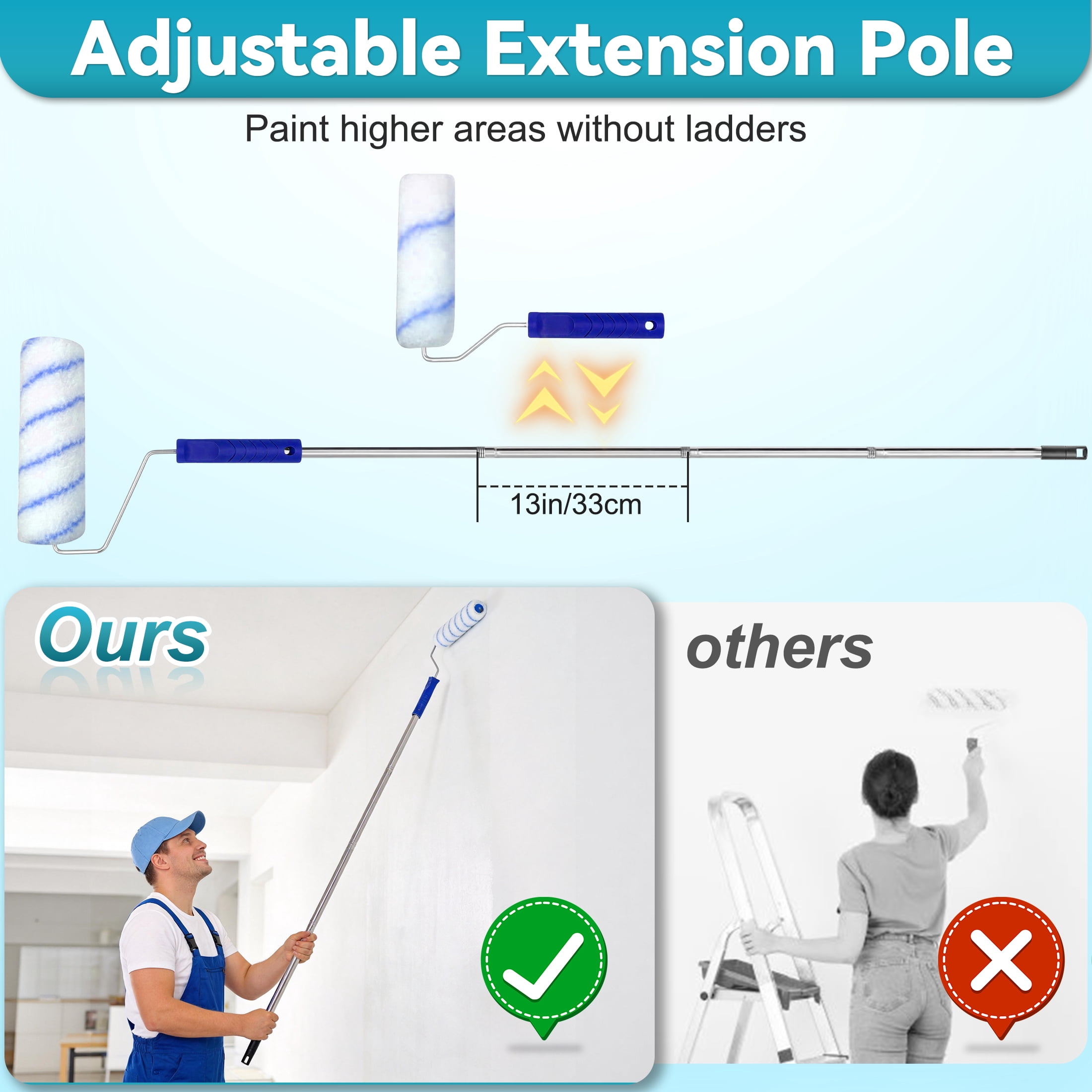Paint Roller Kit with Extension Pole, 19 Piece Paint Brushes Set for House & Wall Painting, Indoor/Outdoor House Painting Tool Kit