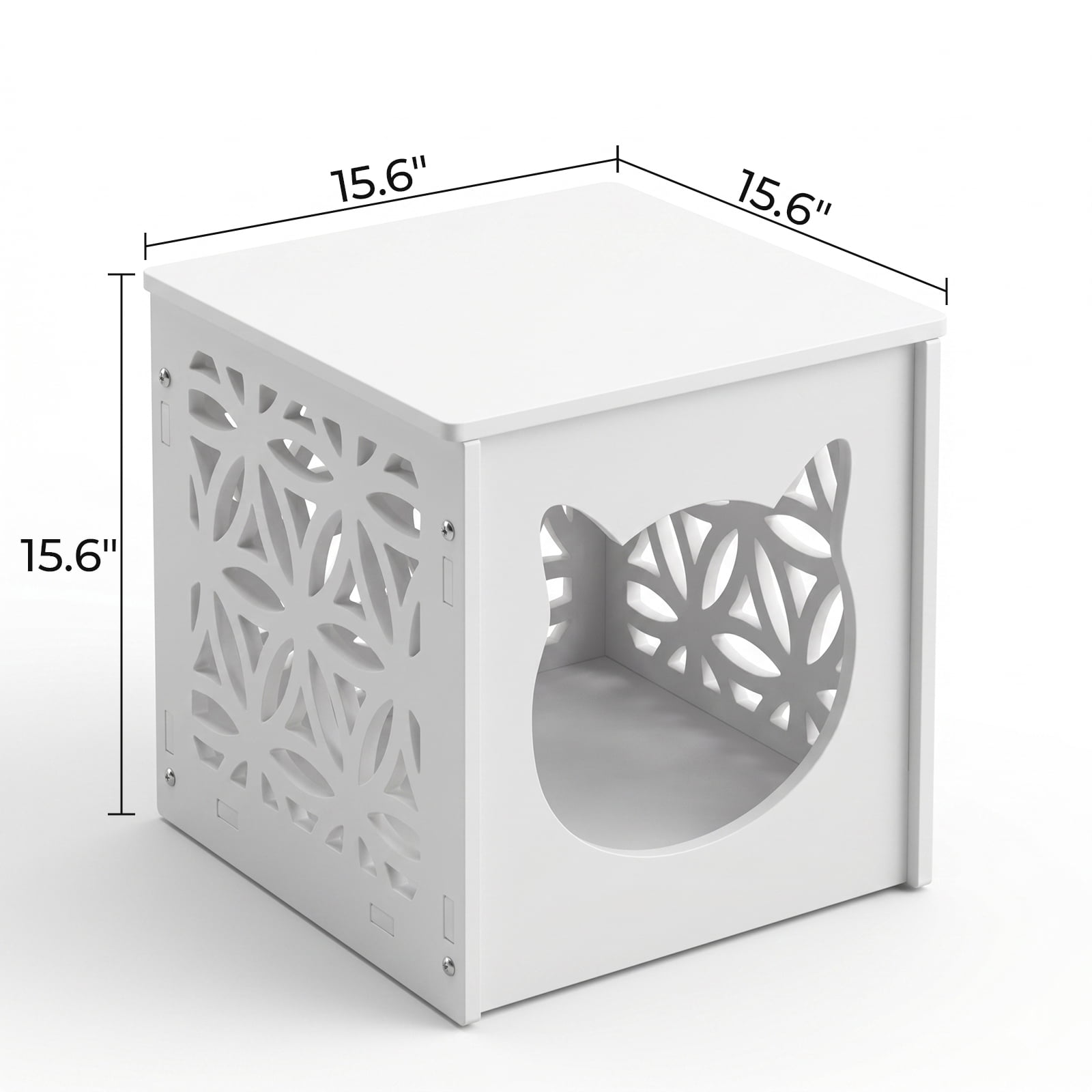 Side Table and House for Pets, Bedside Table with Warm Light, Cats Cube Condo, Nightstand End Table for Indoor Outdoor, White