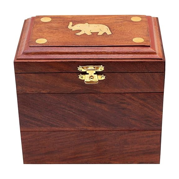 Handmade Wooden Jewellery Box for Women Jewel Organizer Elephant Charm Gift Items
