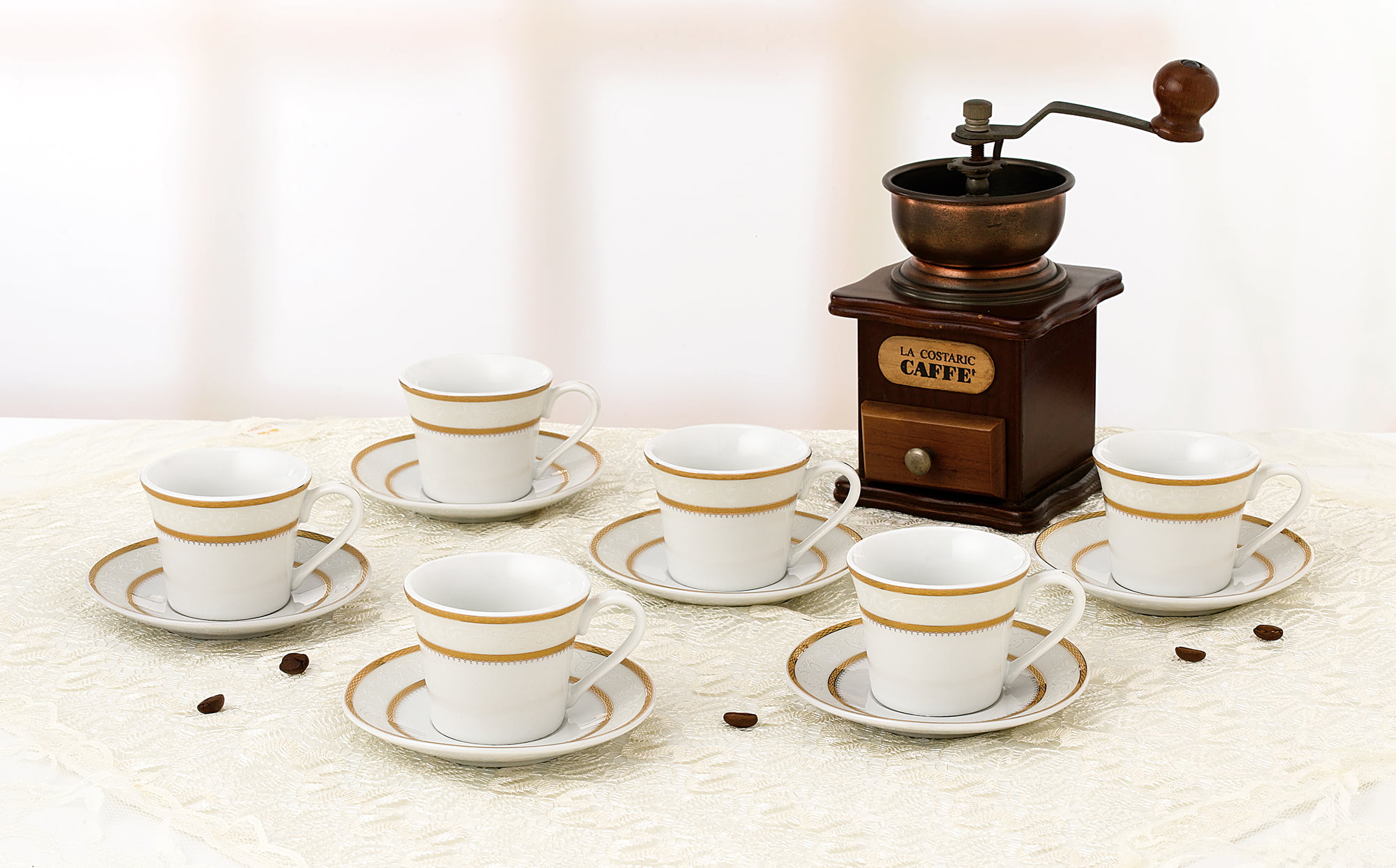 for - Cappuccino, Saucers with 6 Stand Mocha oz. Latte, and Set Set Gold, and of Metal Espresso Cafe Black Cups 2