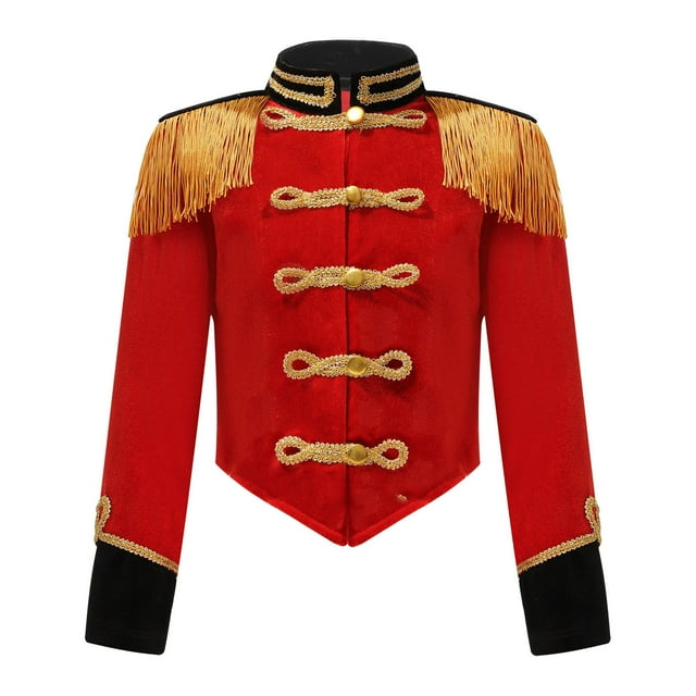 Doomiva Kids Girls Circus Lion Tamer Victorian Tassel Jacket Halloween Ringleader Drummer Cosplay Party Costume Red 8