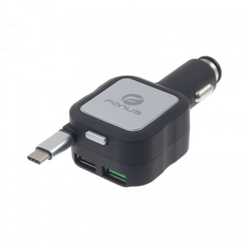 Retractable Car Charger for Samsung Galaxy S24 Ultra/Plus - 4.8Amp Type-C 2-Port USB Fast Charge DC
