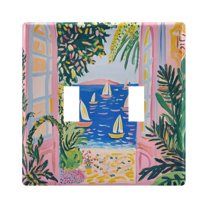 Yayeee Toggle Light Switch Wall Plate 2-Gang 4.56"x4.48" Decorative Outlet Cover, Yellow Seaside