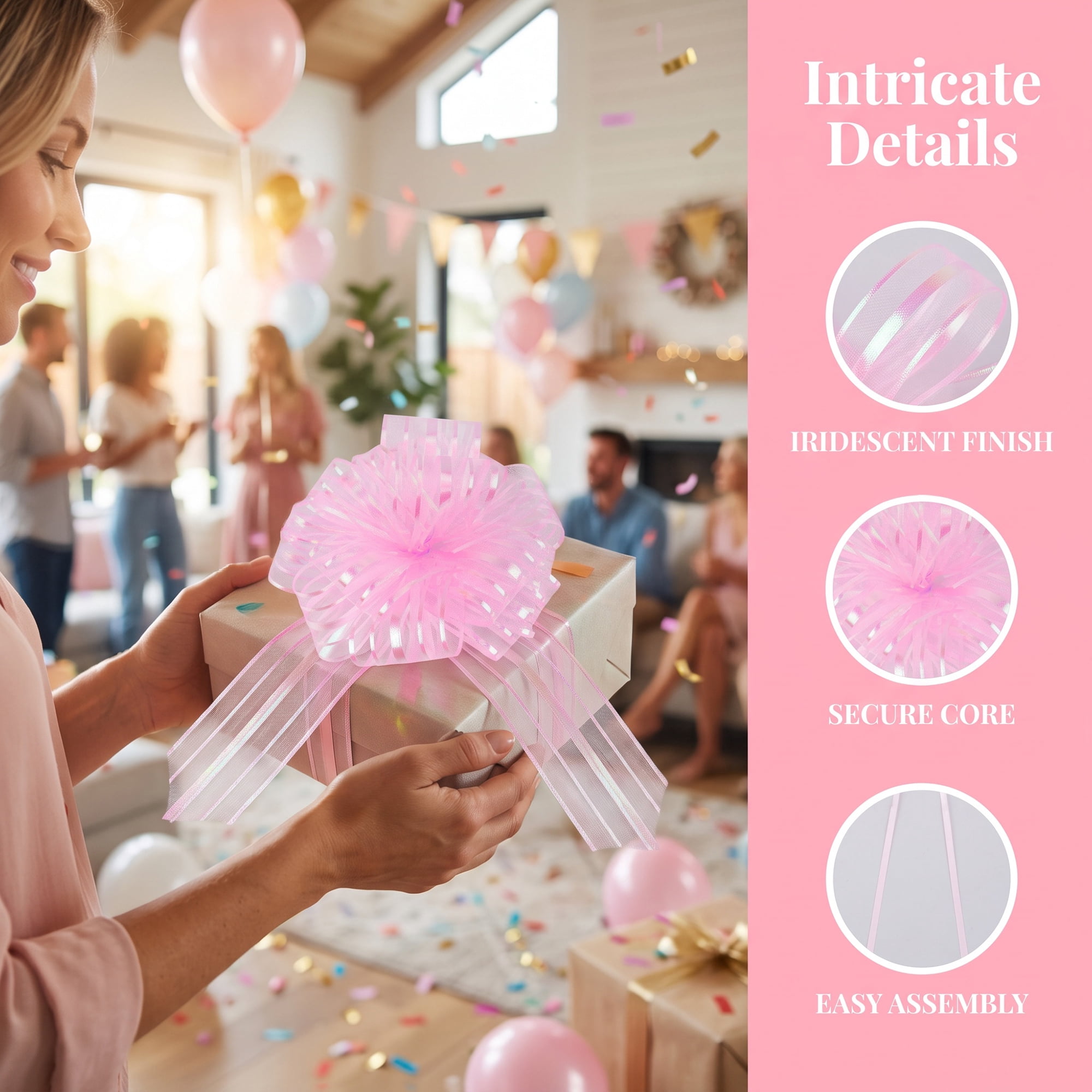 Unique Bargains Crush-Resistant Ribbon Bow for Birthday and Special Occasions Light Pink