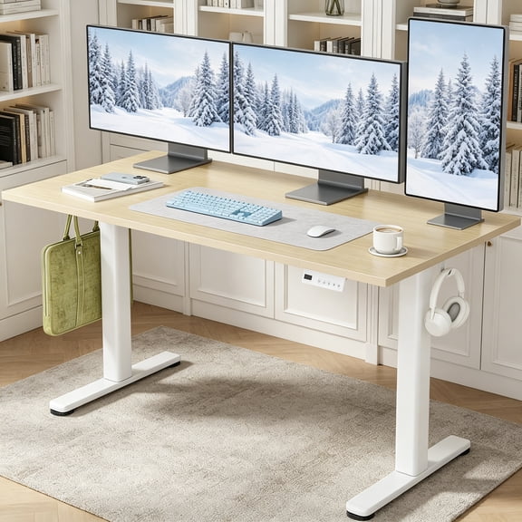 Electric Standing Desk, Adjustable Height Stand up Desk, 55 x 24 Inches Sit Stand up Desk for Home Office Computing, 3-Preset Memory Height Ergonomic Rising Desk, Nature