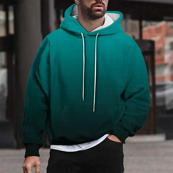 Aobny Hooded Fall Sweatshirts Gradient Polyester Green Hoodie Tops Big & Tall Dress Shirt,XXXXL