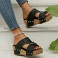 thumbnail image 5 of Platform Wedge Sandals for Women 2025 Vintage Roman Buckle Open Toe Chunky Heeled Slip on Slippers, 5 of 7