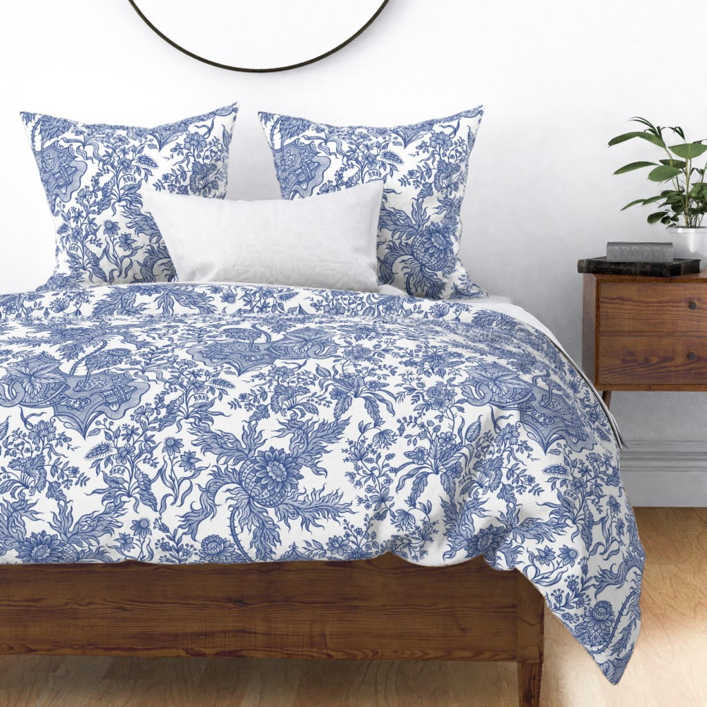 Chintz Floral Antique Blue And White Willow Ware Sateen Duvet Cover by