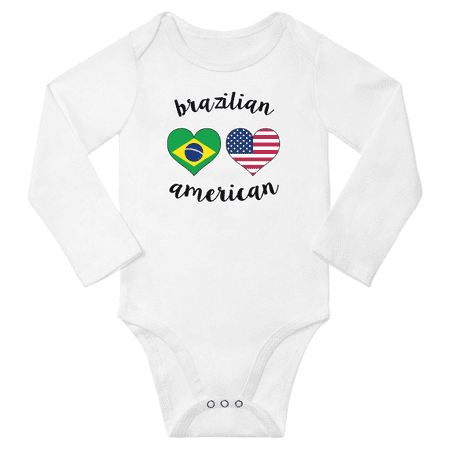 

Brazilian and American Love Heart Baby Long Slevve Bodysuit Unisex Gifts (White 12-18 Months)