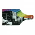thumbnail image 1 of Modern Cutting Board, Black and White Colored Buildings with Rainbow Inspired Colorful Sky Wiev Print, Decorative Tempered Glass Cutting and Serving Board, Wine Bottle Shape, Multicolor, by Ambesonne, 1 of 1