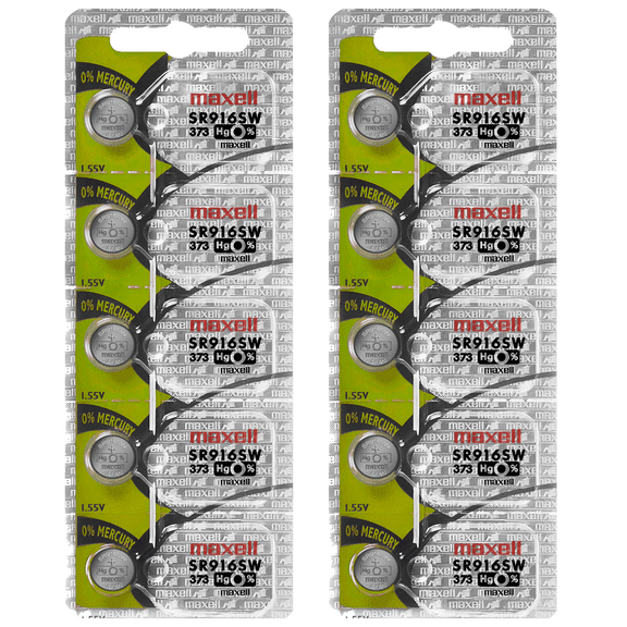 Maxell 373 SR916SW Silver Oxide Watch Batteries (10 Batteries)