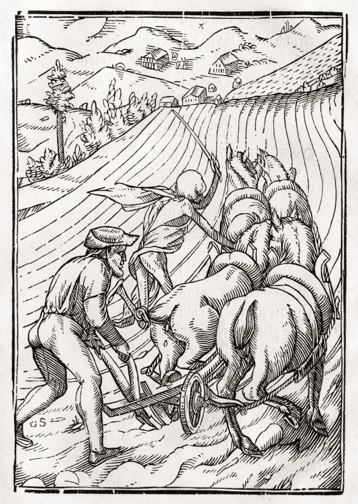 Death Comes For The Farmer Or Husbandman Woodcut By Georg Scharffenberg After Hans Holbein The Younger From Der Todten Tanz Or The Dance Of Death Published Basel 1843 Canvas Art - Ken Welsh Design Pi