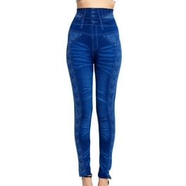 Fashnice Women Look Print Jeggings Tummy Control Fake Jeans Butt Lifting  Denim Printed Capri Leggings Skinny Workout Trousers Blue M 