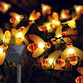 LED Bee Solar String Lights, Waterproof Honey Bee Garden Fairy Lights with 8 Lighting Modes for Garden Patio Balcony Tree Outdoor Landscape Christmas Party (Warm White)