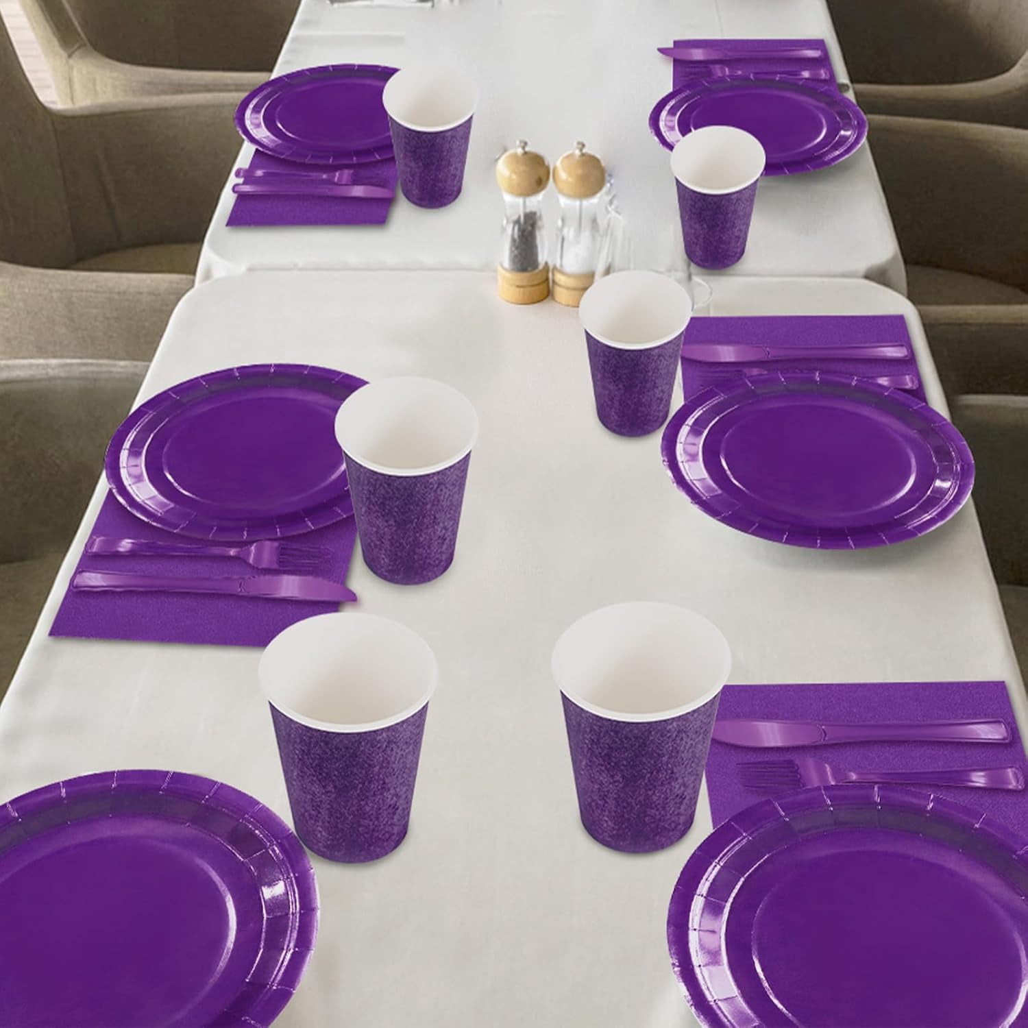 Purple Paper Plates Party Supplies, 168pcs Purple Plates and Cups and Napkins Set for Mardi Gras, Birthday, Halloween, Graduation Parties