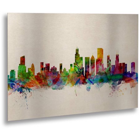 Trademark Fine Art "Chicago Illinois" Brushed Aluminum Wall Art Art by Michael Tompsett 16" x 22"