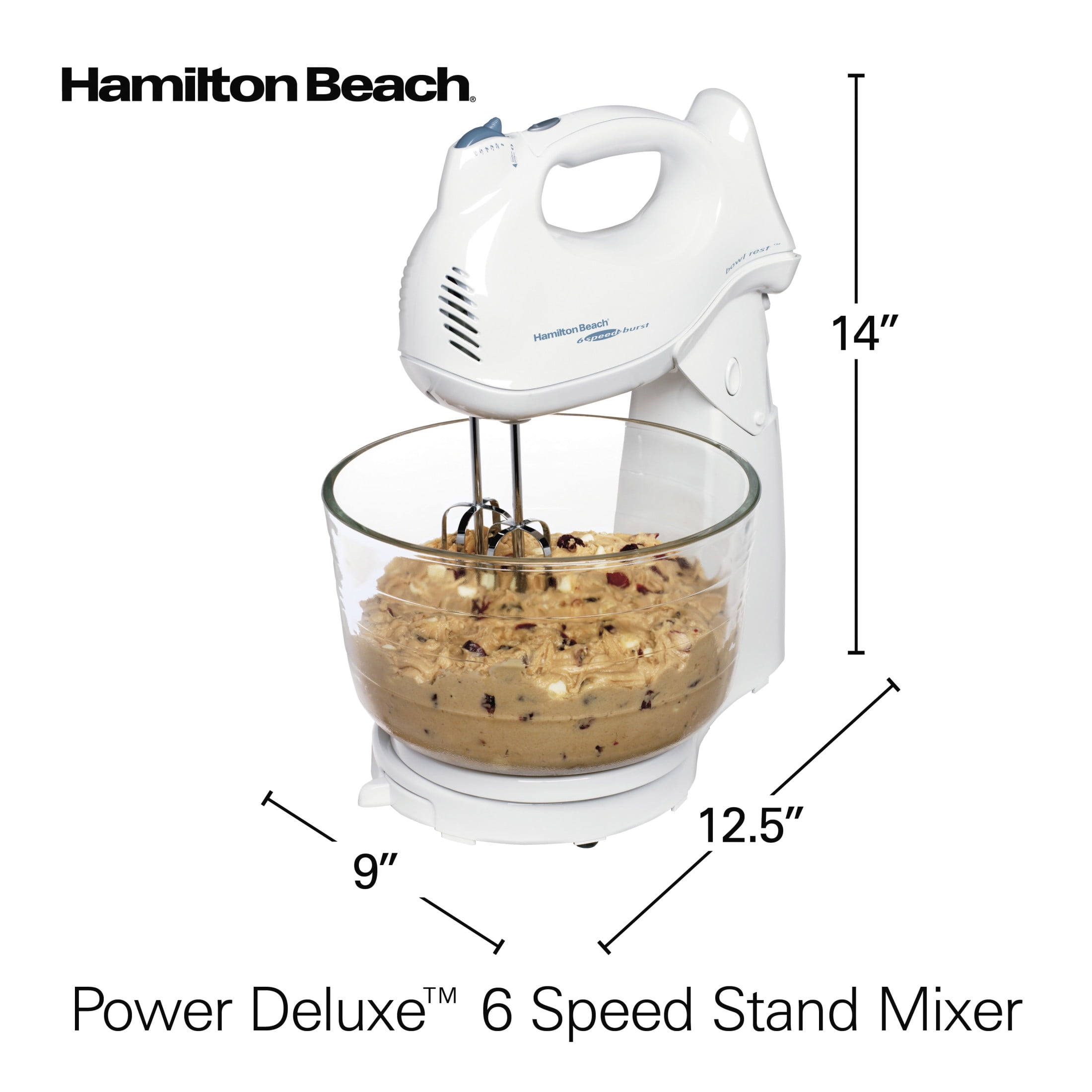 Hamilton Beach Power Deluxe 6-Speed Hand/Stand Mixer, 4-Qt Bowl
