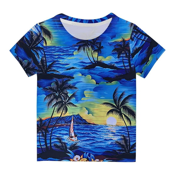 AINIYS 11-12 Years Kids Casual Loose Summer Tops Fashion Short Sleeve T-Shirt Children Clothes Round Neck Little Boys Tees Tie Dye Trendy Blue