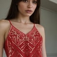 thumbnail image 4 of Sequined Sheer Loose Crop Tanks Top for Women Beadwork Mesh Loose Shirt Spaghetti Straps V Neck Camisole Vest Party Wear, 4 of 8