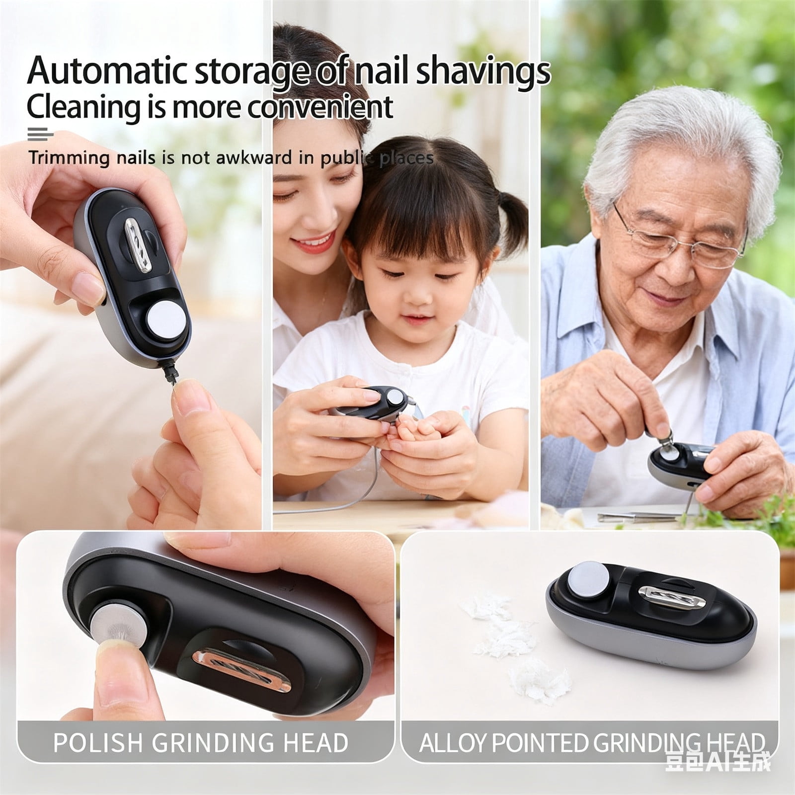 Nail Clipper,Electric Nail Grinder & Trimmer 2 - in - 1 with LED Light, Safe Automatic Nail Clipper for Seniors, Adults, Kids, Baby